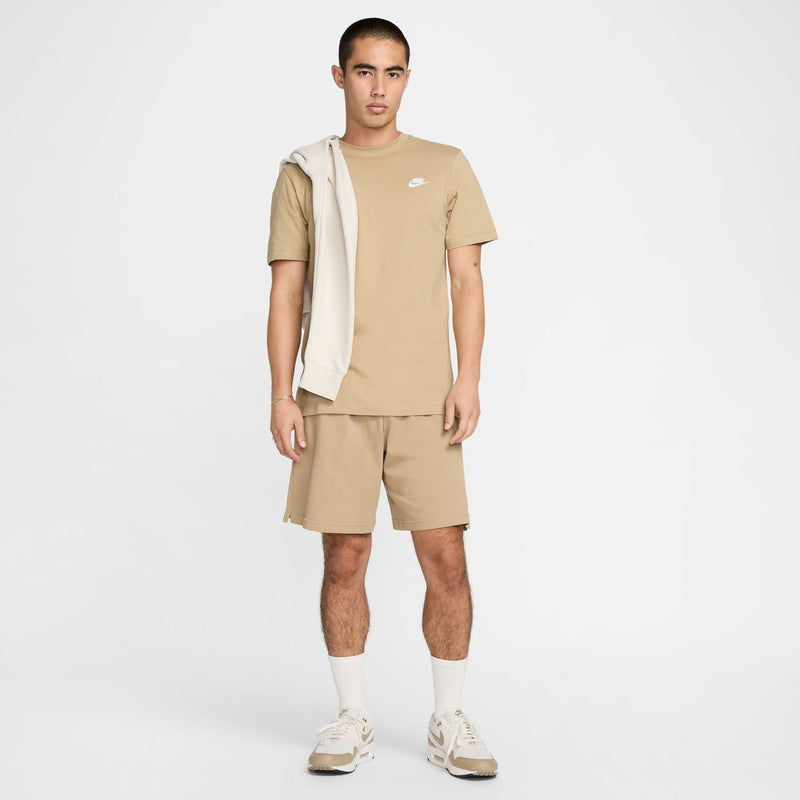 Men's beige club tee with white Nike chest logo, crew neck and short sleeves