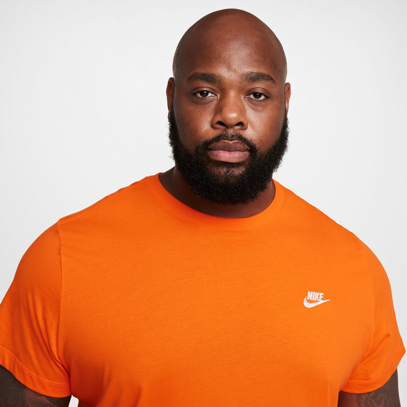 Men's Safety orange Nike crew-neck tee with small white chest logo