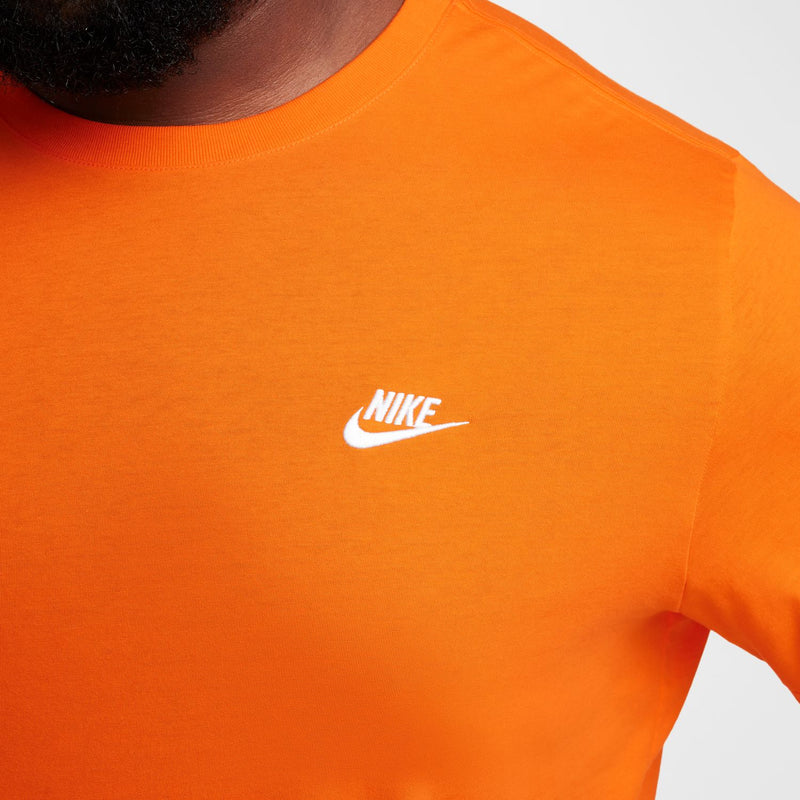 Safety orange Nike logo tee, crew neck, short sleeves