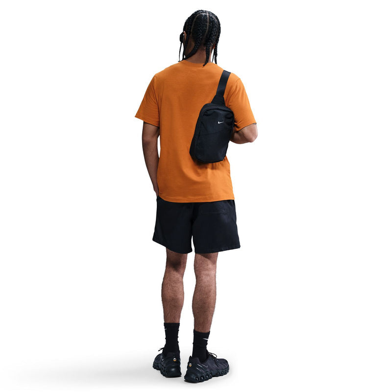 Orange crewneck T-shirt from behind, relaxed fit.