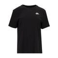 Black women’s crewneck tee with short sleeves and small Nike logo at chest