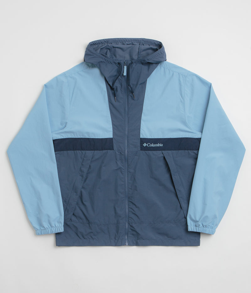 Columbia Spire Valley Hooded Windbreaker Jacket in Ripple Blue and Dark Mountain / Collegiate Navy