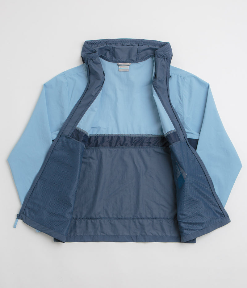 Columbia Spire Valley Hooded Windbreaker Jacket in Ripple Blue and Dark Mountain / Collegiate Navy