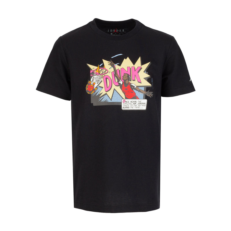 Youth black graphic T-shirt with colorful comic-style front print