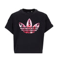 Youth black graphic trefoil confetti T-shirt with crew neck and short sleeves