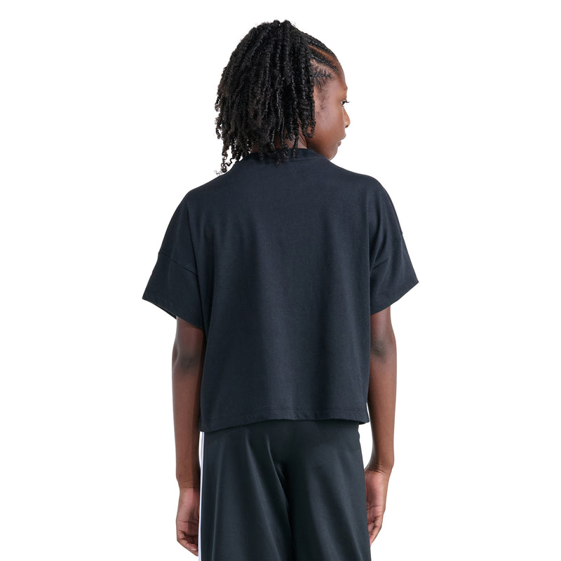 Youth black tee back view with short sleeves and relaxed fit