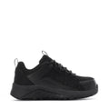 Women’s black lace-up composite-toe work sneaker with textured upper and rugged sole