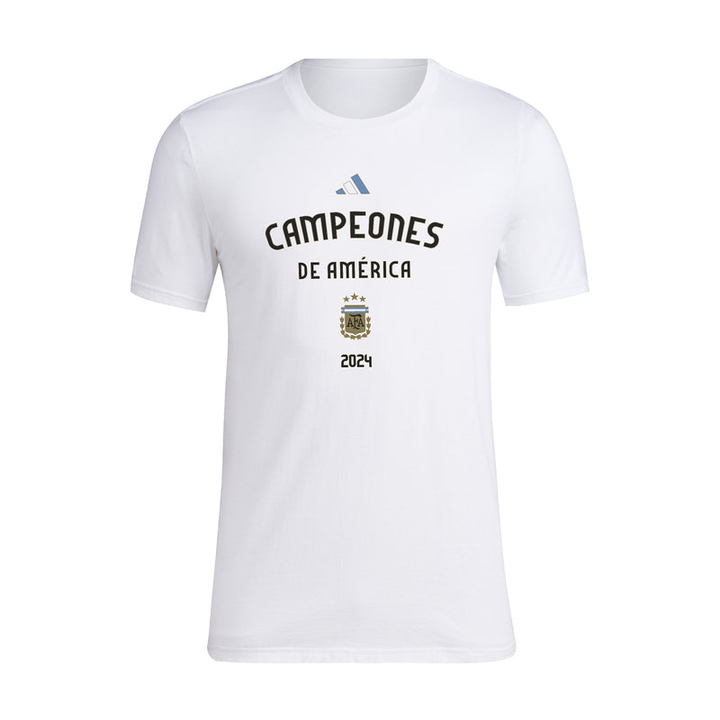 White men's T-shirt with front Campeones de America 2021 crest logo