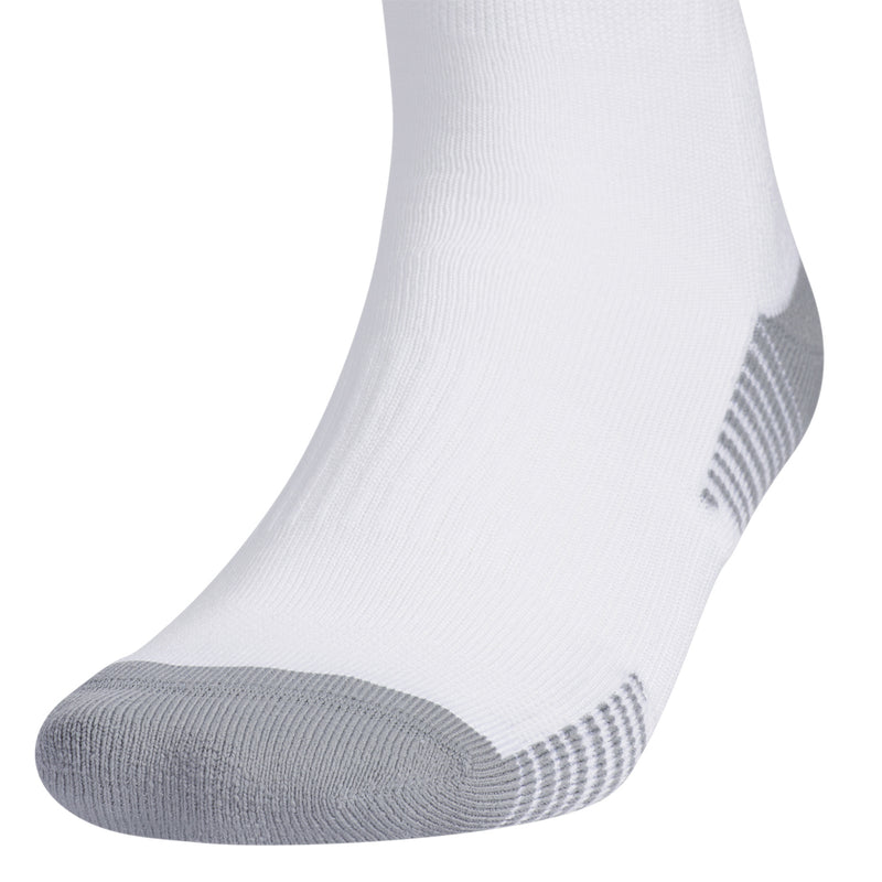 White crew sock with gray toe cap and ribbed cushioning