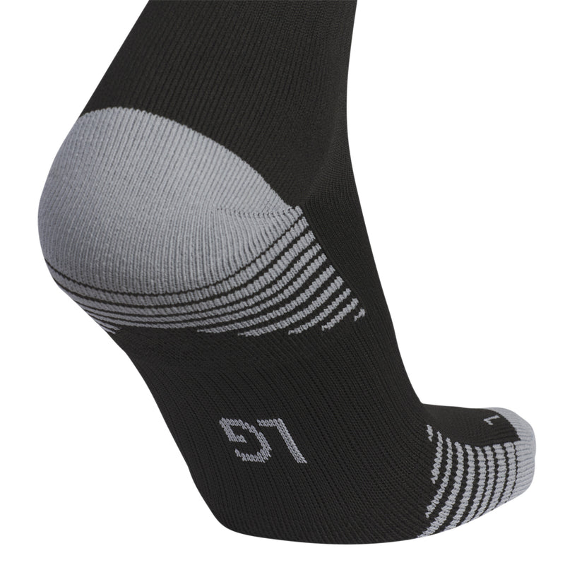 Black crew socks with gray sole panel and white arch logo detail