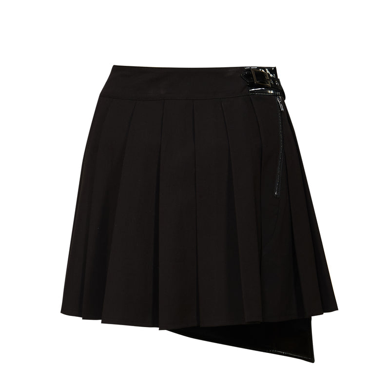 Black pleated skirt with a zipper detail on a white background