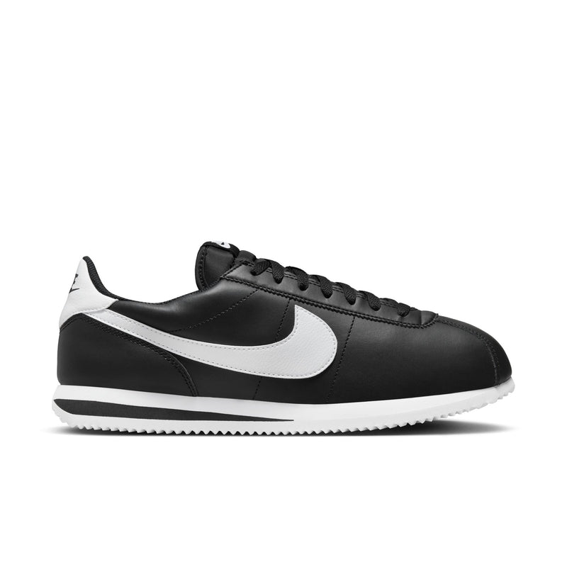 Men's black Nike Cortez sneakers, white swoosh and contrast white midsole