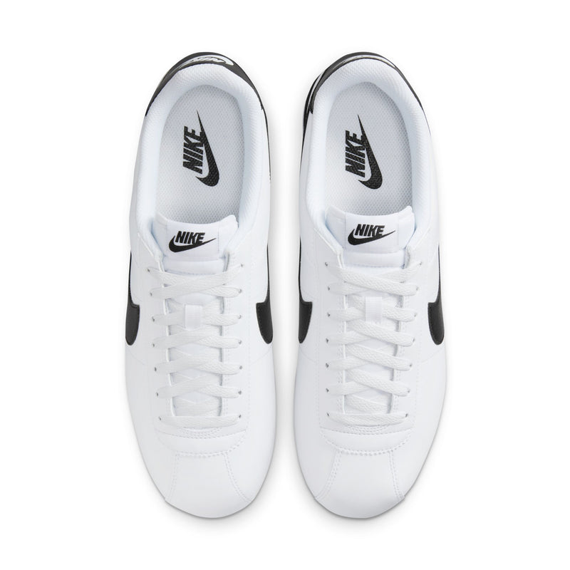 White men's low-top sneakers, back view with Nike logo on heel and lace-up
