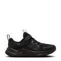 Kids black running shoe with Nike swoosh, lace-up closure, and padded tongue