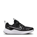 Kids black and white running sneaker with lace-up design and white midsole