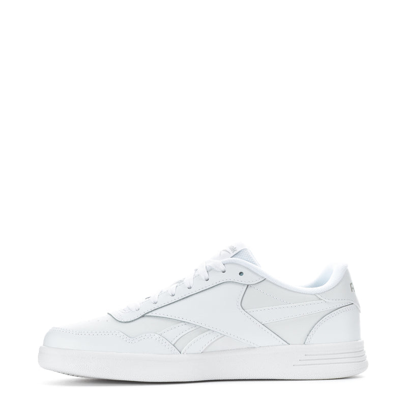 Women's white low-top sneakers with lace-up and stitched side stripes