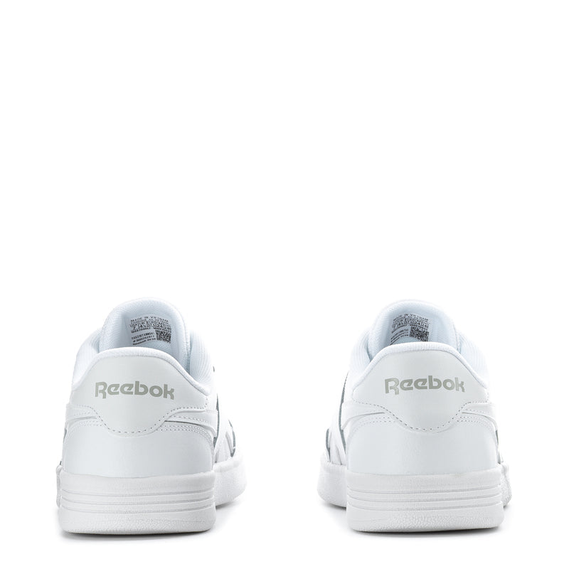 Women's white sneakers with heel tab and Reebok logo on the back