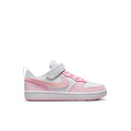 Kids low-top sneakers in white and pink foam, with hook-and-loop strap