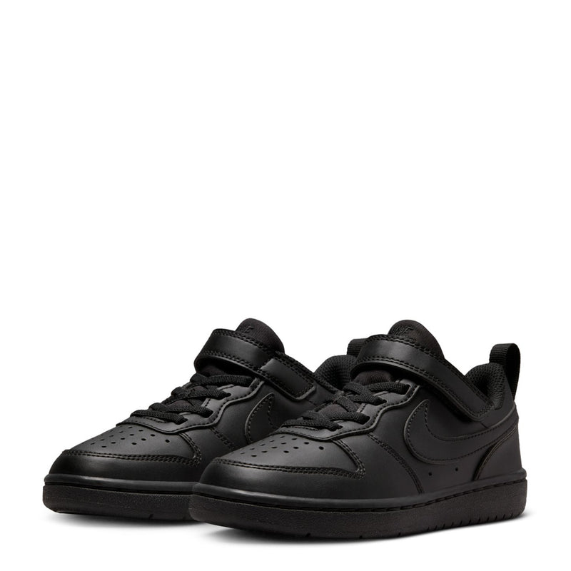 Kids black low sneakers, pair view with laces and hook-and-loop strap