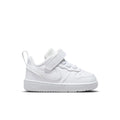 Toddler white low-top sneakers with hook-and-loop strap and lace-up look