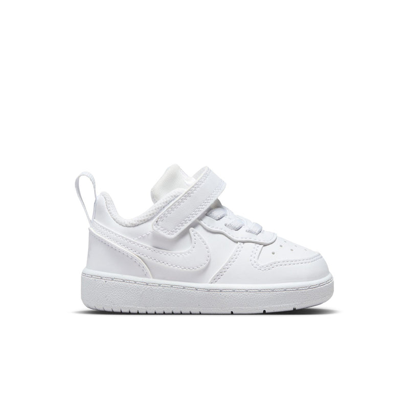 Toddler white low-top sneakers with hook-and-loop strap and lace-up look