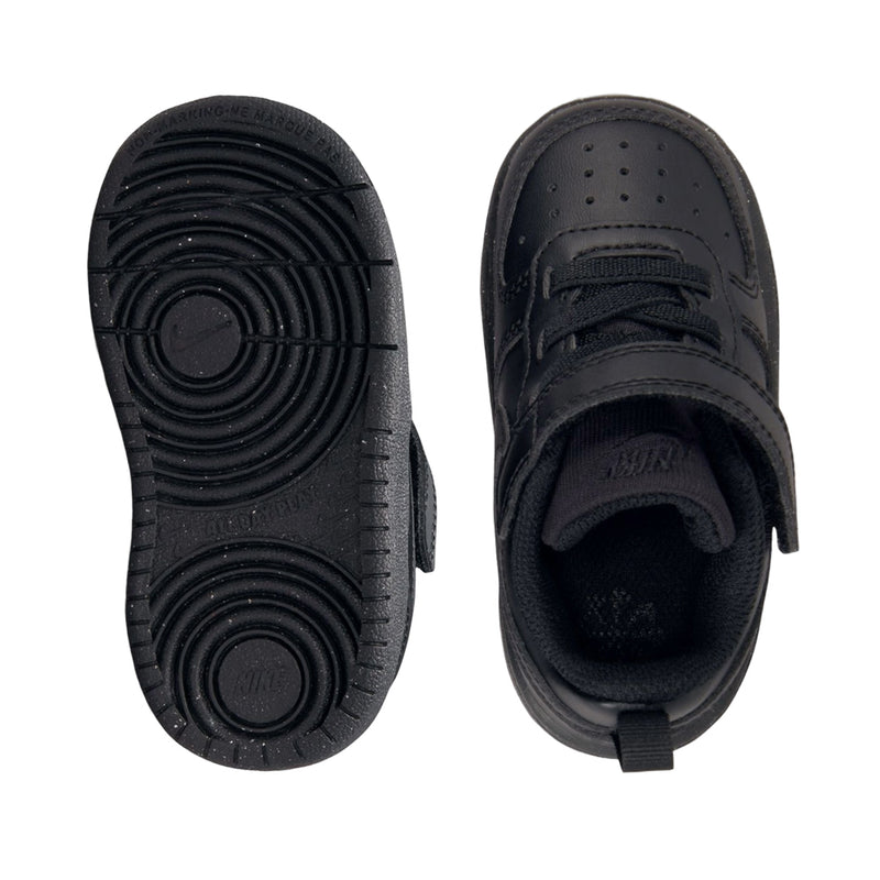 Black toddler sneaker outsoles and toe fronts with textured tread pattern