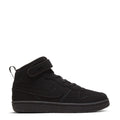 Kids black mid-top sneakers with Velcro strap and lace-up closure, Nike Swoosh