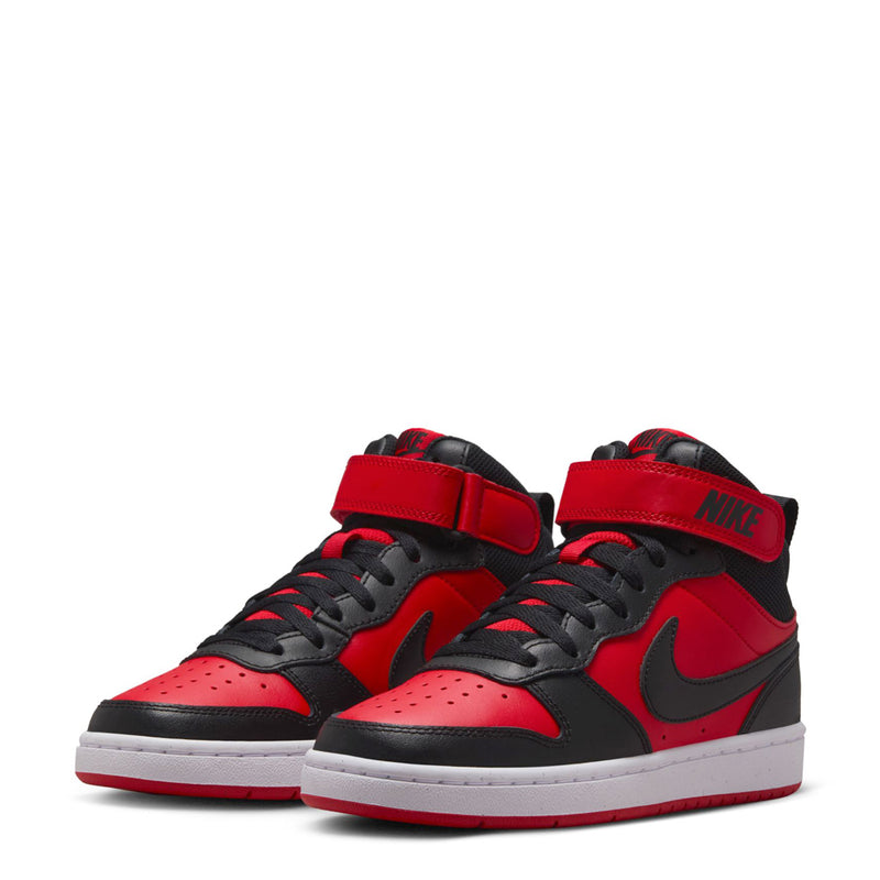 Youth Nike high-top sneakers, red and black leather-look with lace-up front