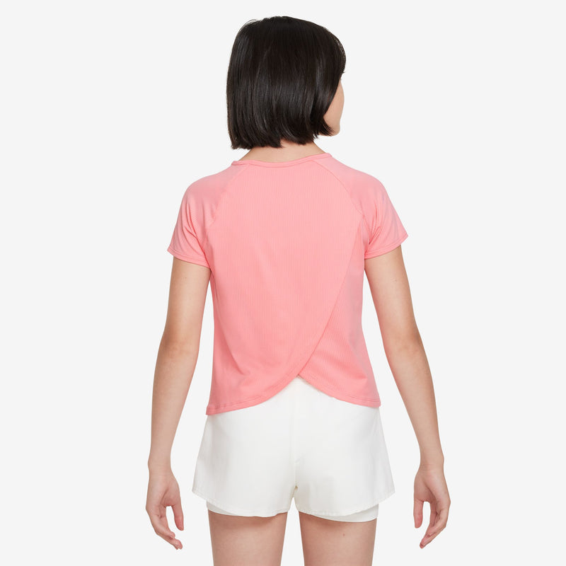 Court Dri-FIT Victory Older Kids' (Girls') Short-Sleeve Tennis Top in Coral Chalk/Coral Chalk/White