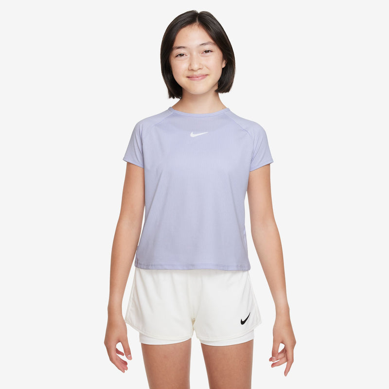 Court Dri-FIT Victory Older Kids' (Girls') Short-Sleeve Tennis Top in Oxygen Purple/Oxygen Purple/White