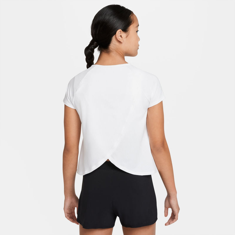 Court Dri-FIT Victory Older Kids' (Girls') Short-Sleeve Tennis Top in White/White/Black