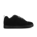 Men's black lace-up court sneaker with textured side panel and black rubber sole