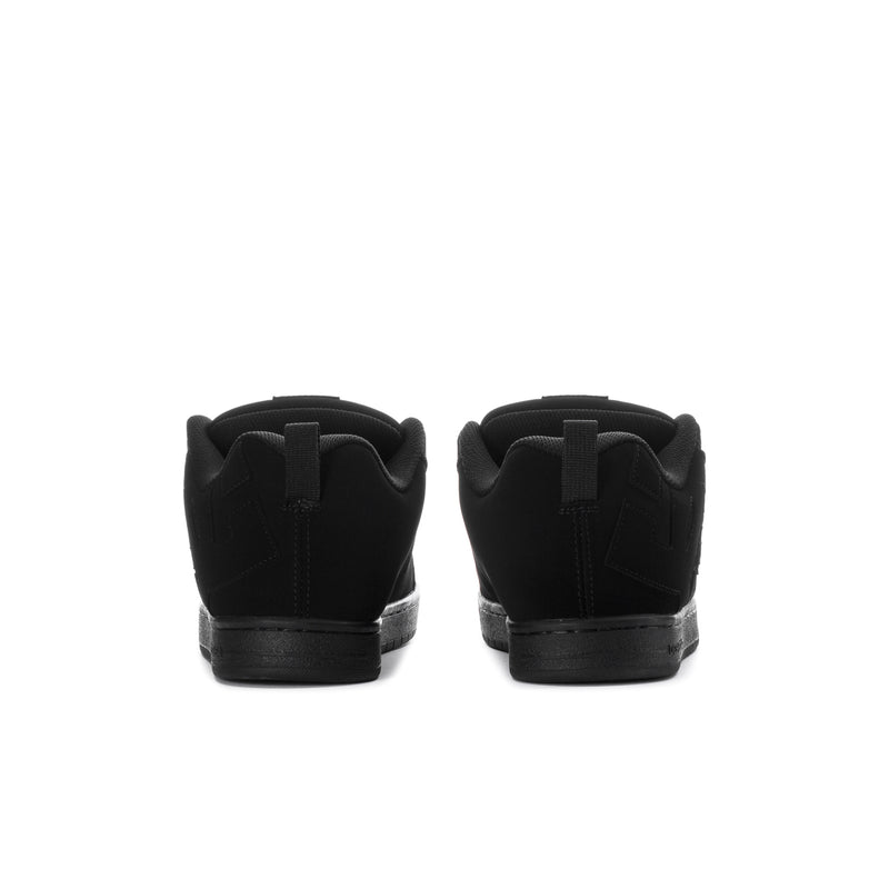 Men's black high-top court sneaker back view with pull tab and padded collar