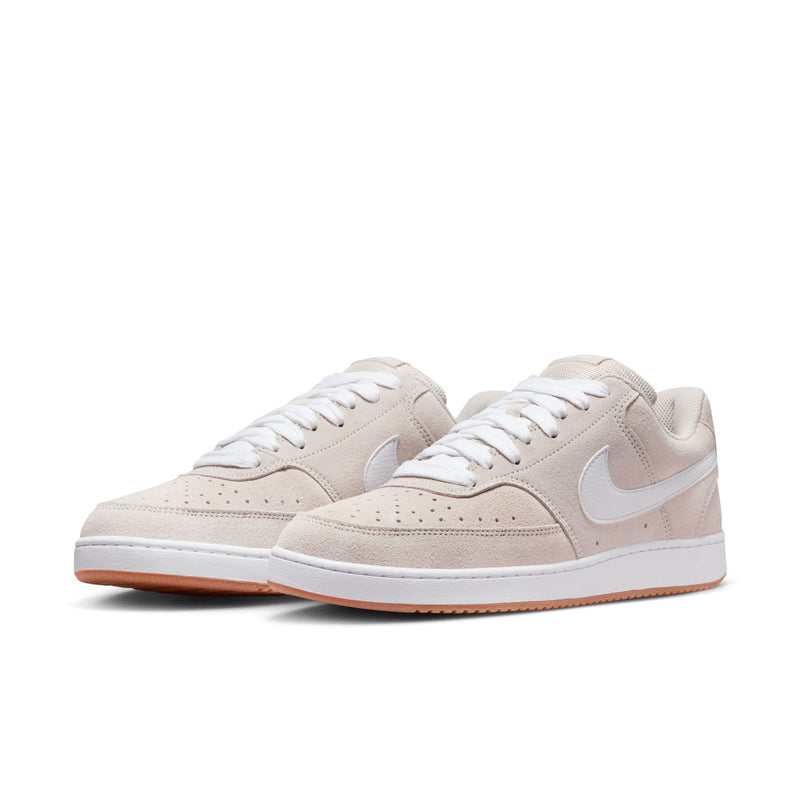 Low-top men's sneakers, light brown and off-white with white swoosh and gum outsole