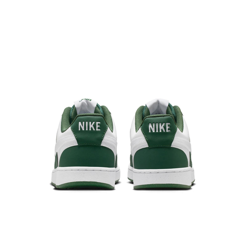 Green and white low-top sneakers with NIKE heel tab and white midsole
