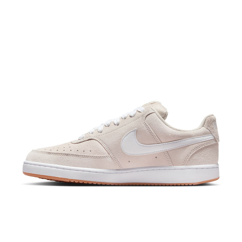 Low-top men's sneakers in light brown suede with white swoosh and white midsole trim