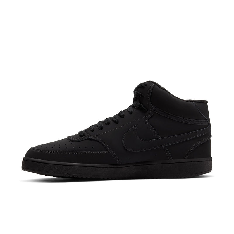 Men's black mid-top sneakers with Nike swoosh, perforated toe, and laces
