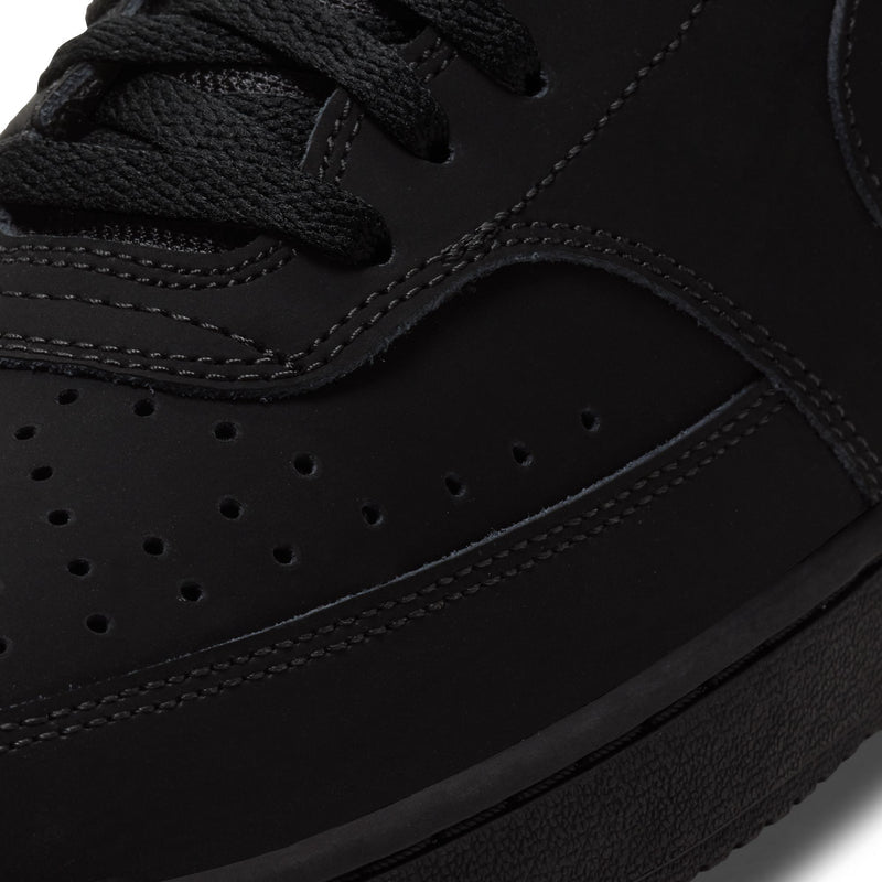 Men's black mid-top sneaker upper with perforations and textured lace detail