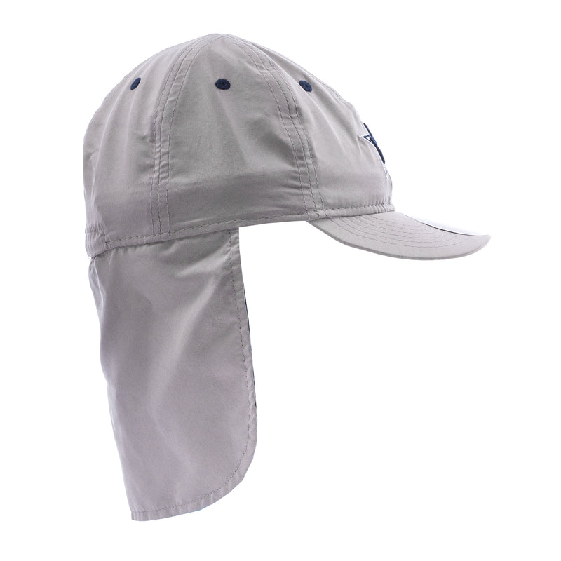 Infant gray cowboy sun hat with side button and small star emblem, ear flap