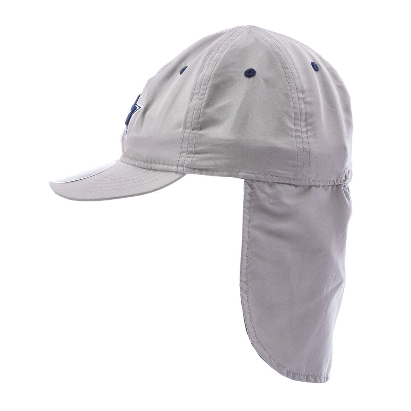 Infant gray cowboy sun hat with front star detail and long ear flaps