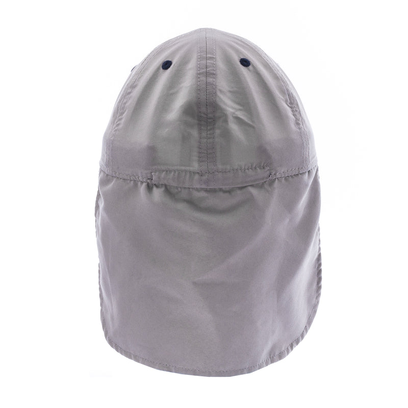 Infant gray cowboy sun hat with back panel and long ear flaps