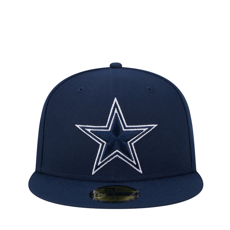 Navy baseball cap with white star front logo and flat brim