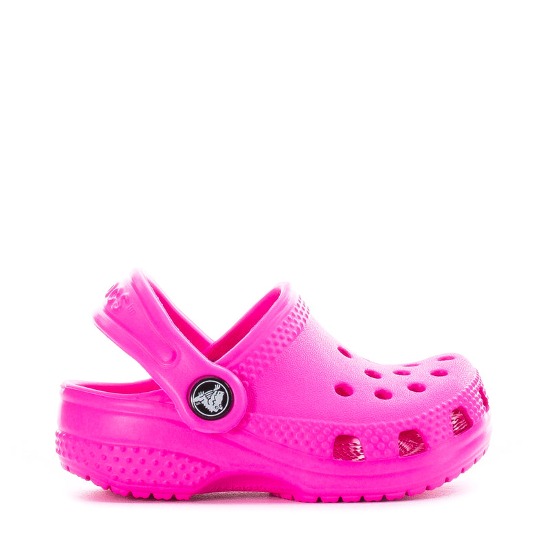 Crocs Littles infant clog in bright pink with side holes and heel strap detail