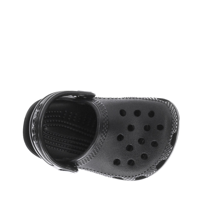 Infant black clog open back with perforated upper and cushioned footbed