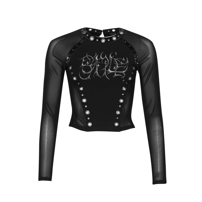 Black long-sleeve top with pearl embellishments and 'Dance of the Hours' text on a white background