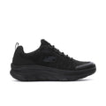 Men's black walking shoe with mesh upper, lace-up front, and cushioned outsole