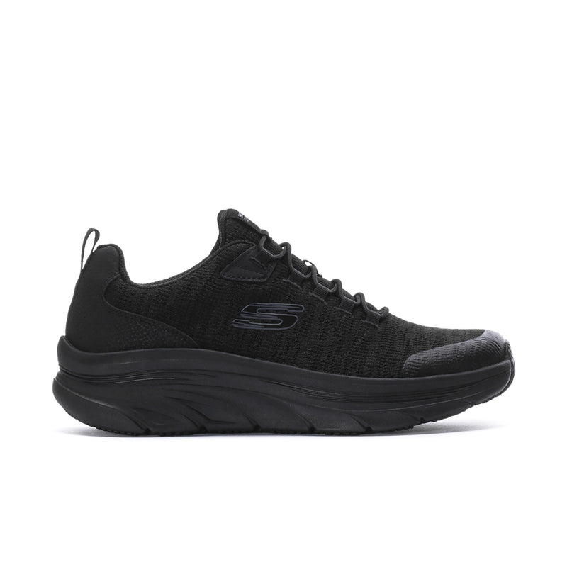 Men's black walking shoe with mesh upper, lace-up front, and cushioned outsole