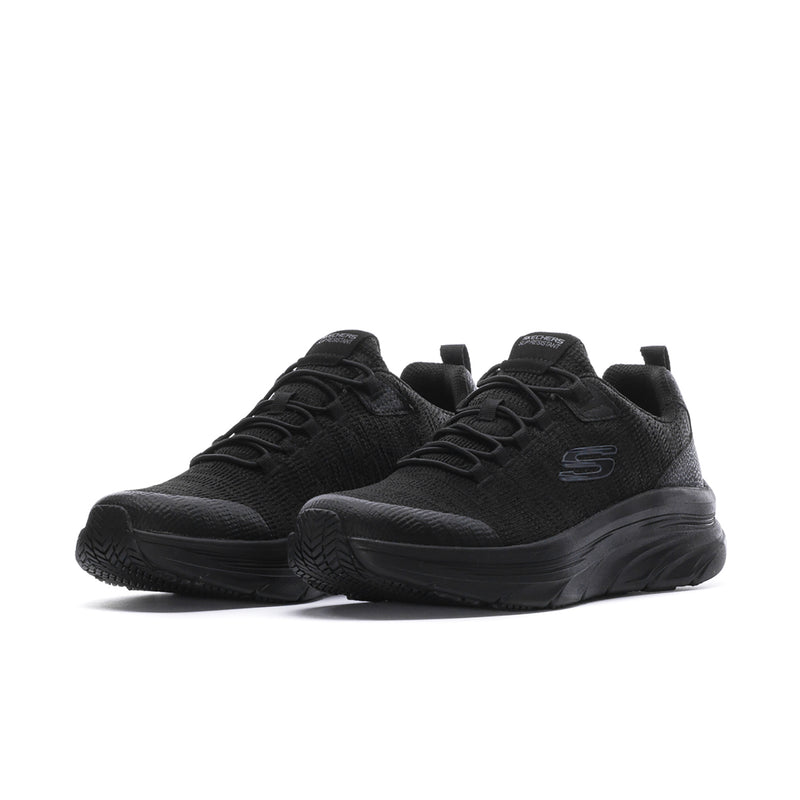 Men's black mesh lace-up walking shoes with padded tongue and rocker-style midsole