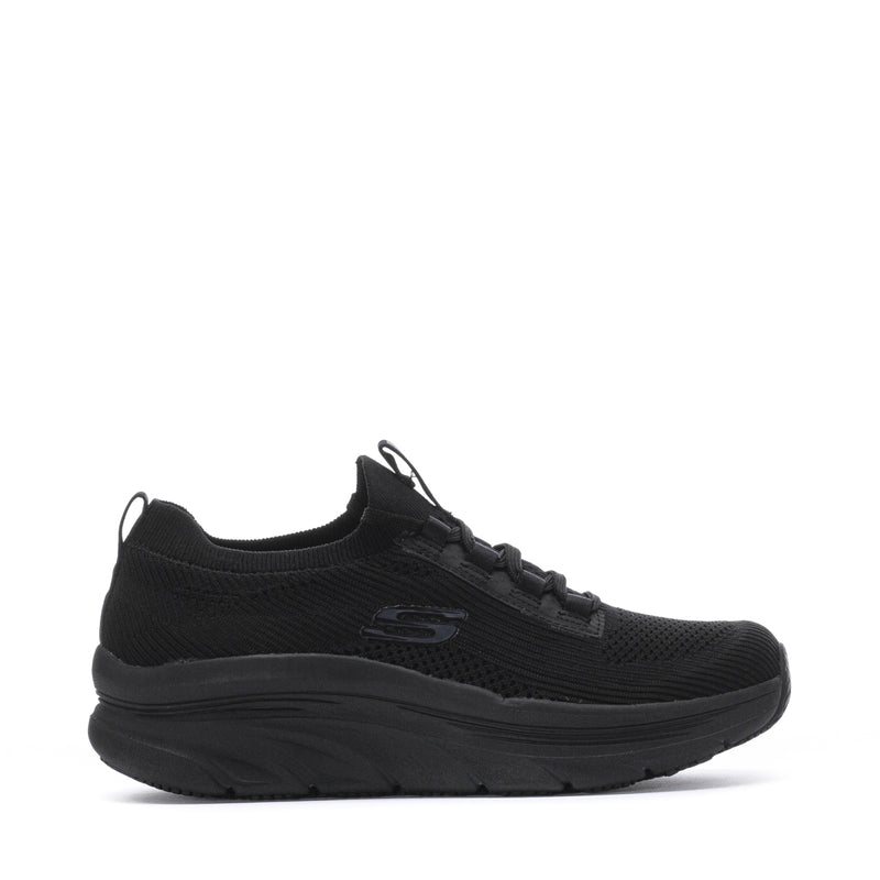 Women's black wide knit walking sneaker with lace-up and cushioned sole
