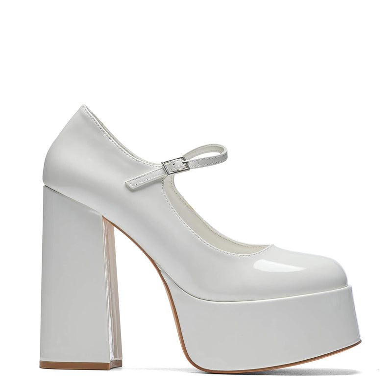 Darkbloom White Patent Chunky Platform Heels - Shoes - KOI Footwear - White - Main View